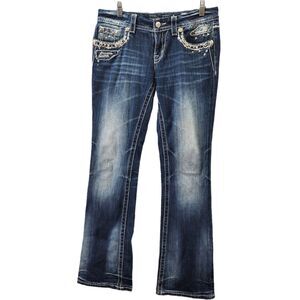 Miss Me Womens Jeans SZ 28 Signature Rise Bootcut Dark Wash Studded Thick Stitch